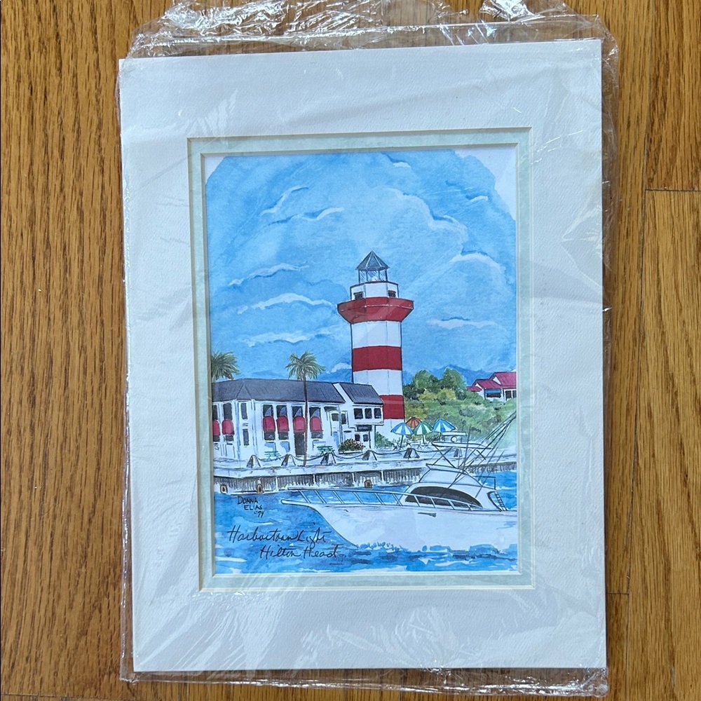 Hilton Head Harbortown Lighthouse Art Print; 11”Length 8.5” Width; Matted.NWT - Picture 5 of 10